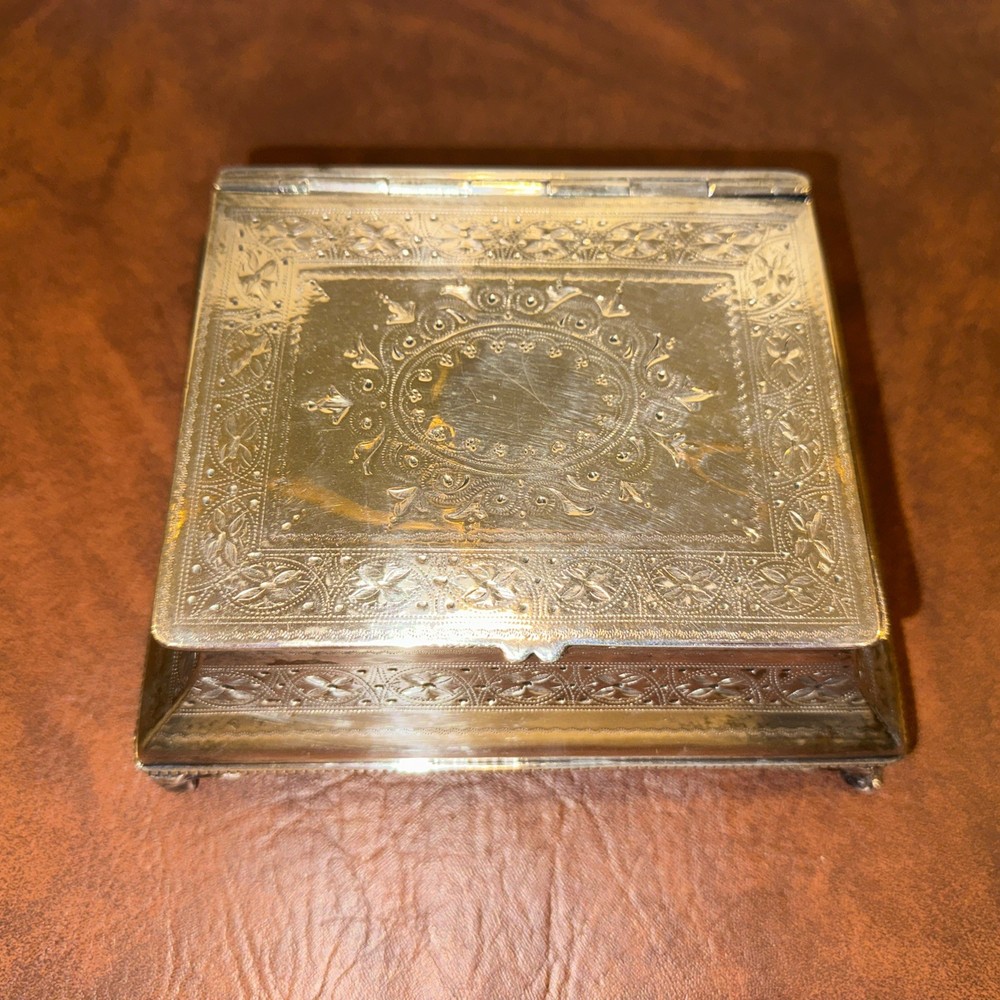Victorian Silverplate Footed Box  Bright Cut