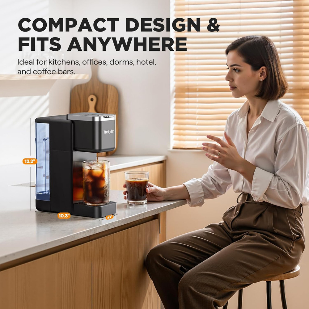 Single Serve Coffee Maker, Iced and Hot Coffee Machine for K Cup & Grounds, Comp