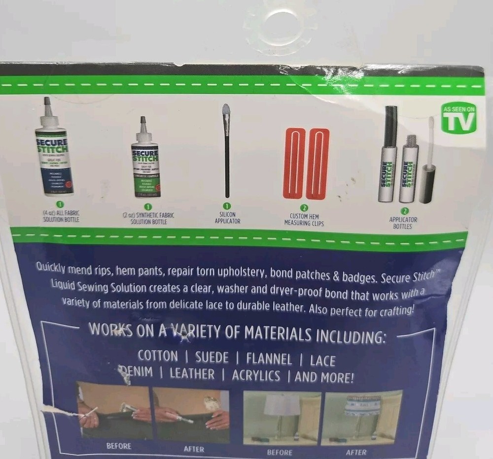 Secure Stitch Liquid Sewing Glue Emergency Solution 7pc Set NEW