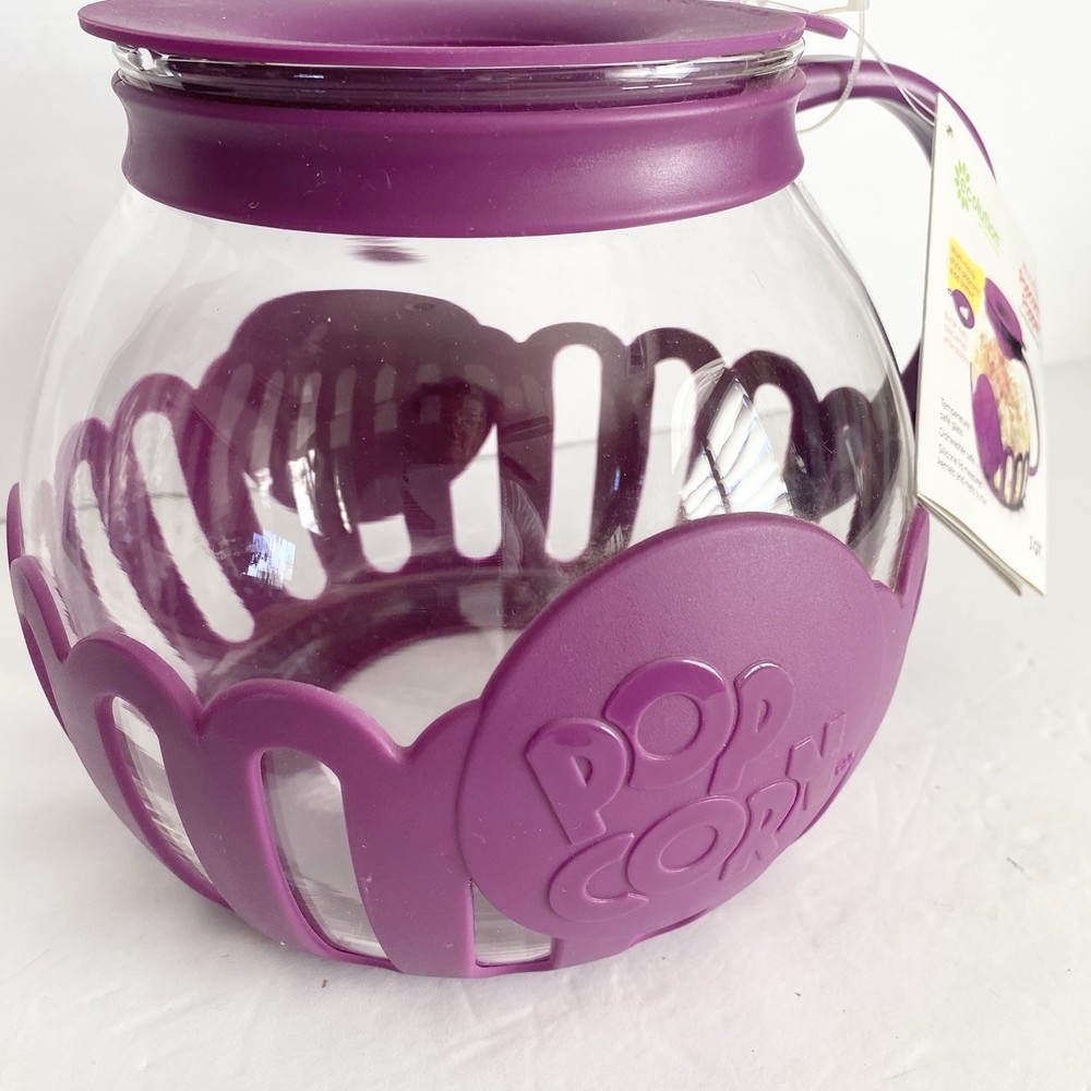 Ecolution Micro Pop Microwave Popcorn Maker Purple Temperature Safe Glass 3Qt