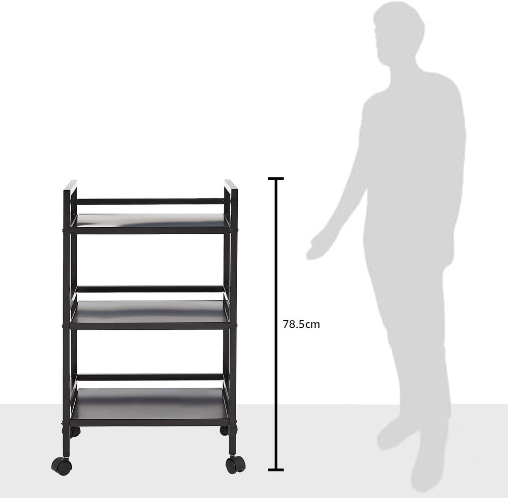 Basics 3-Tier Metal Rolling Cart, Black