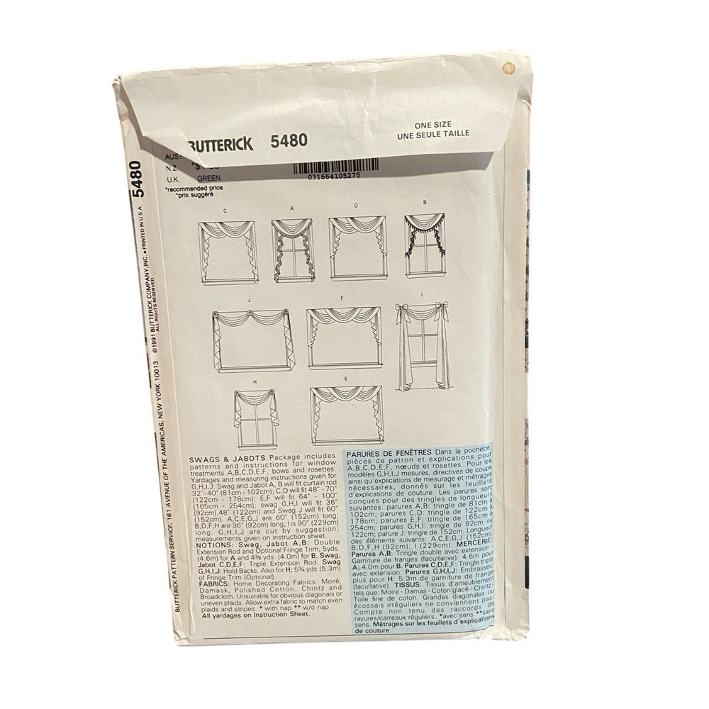 Butterick 5480 Window Curtains Swags & Jabots Pattern