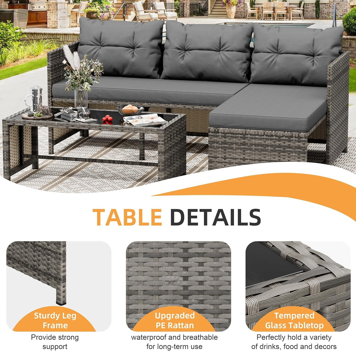 3-Piece Outdoor Patio Furniture Sets, Wicker Patio Conversation Sets, All Weathe