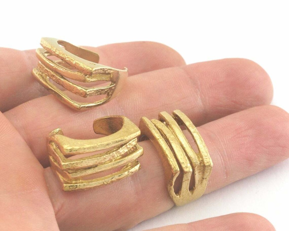 Stripes Adjustable Ring Statement Women Raw Brass 7US