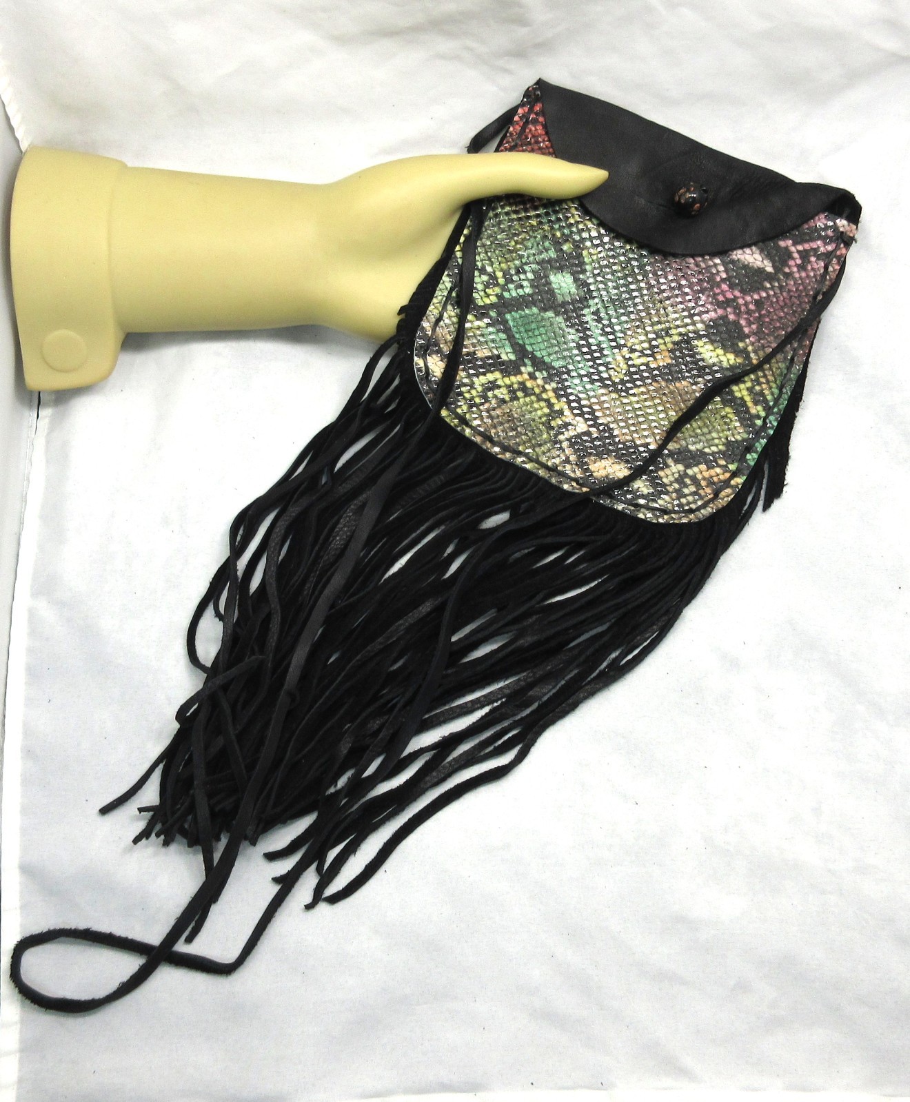 Native American Black Faux Snakeskin Leather Pouch, Cherokee Made, COA #P79