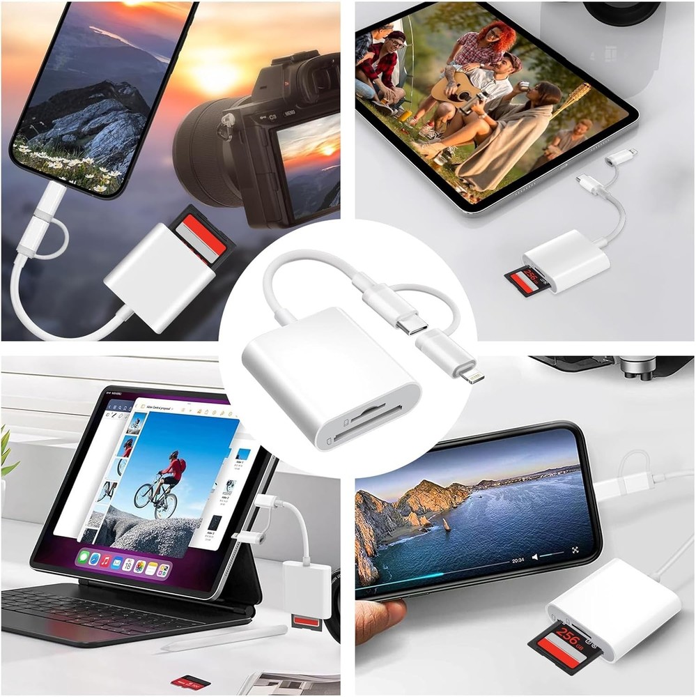 SD Card Reader for iPhone iPad Mac, USB C & Lightning Dual Connector Digital Cam