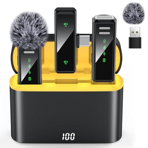 Wireless Lavalier Microphone for iPhone, Android, PC, USB C+Charging Case