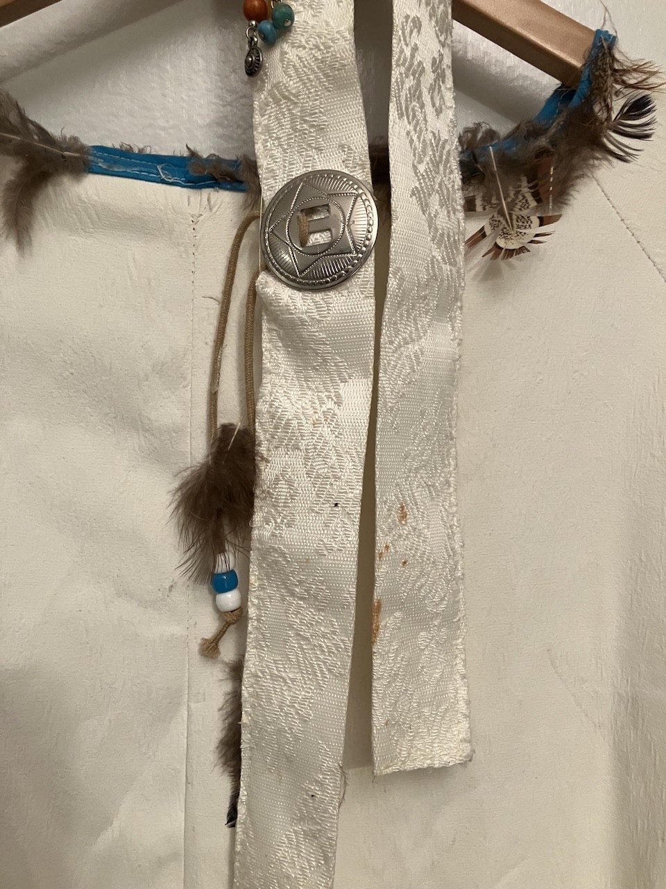 vintage white leather fringe Native American indian dress conchos turquoise bead