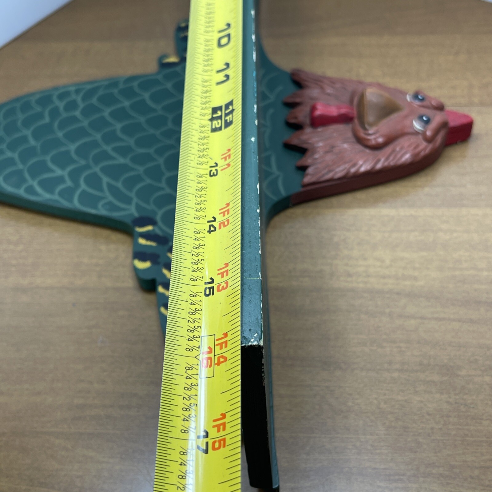 Hand Painted Hanging Shelf Vintage Green Rooster Chicken 1999 Country Folk Art