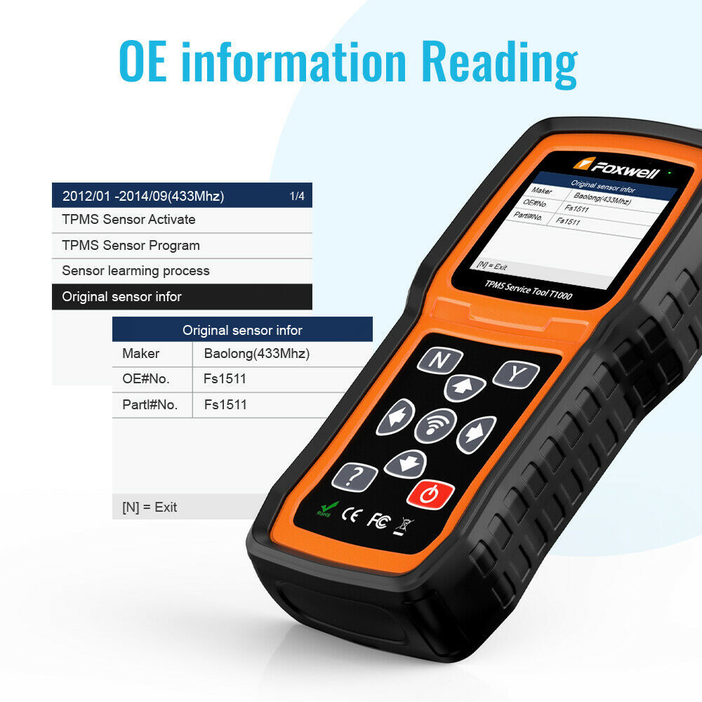 FOXWELL T1000 TPMS Relearn Tire Sensor Pressure Programming Reset Car Diagnostic