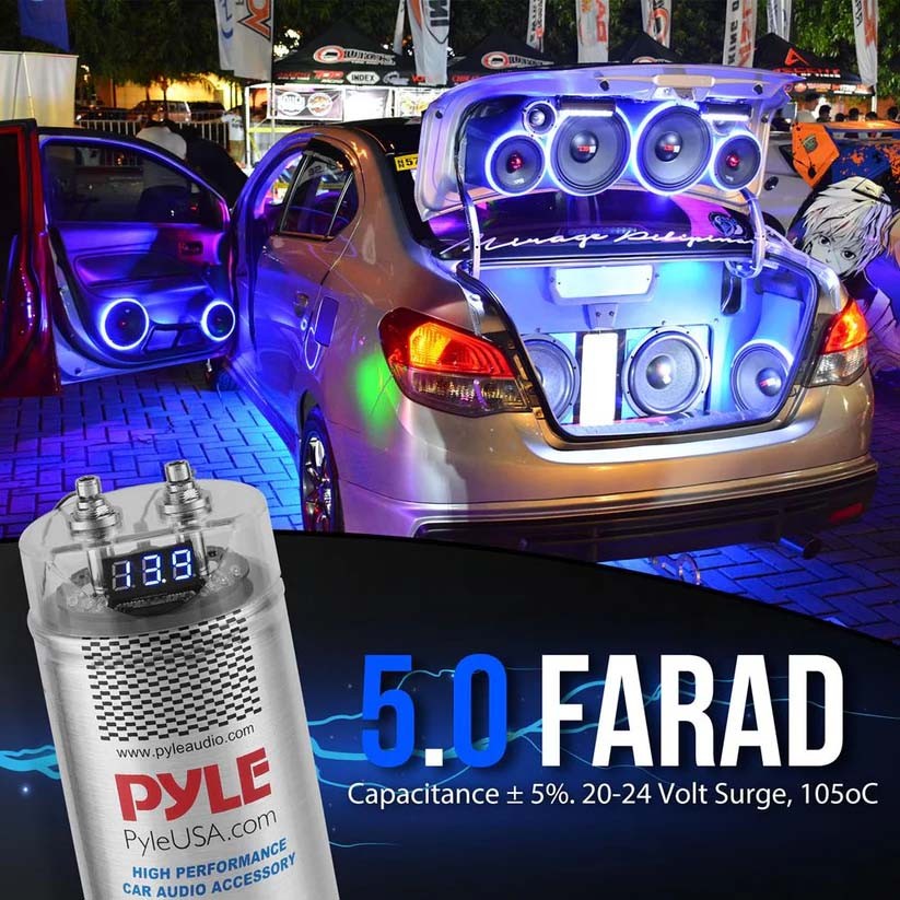 Pyle PLCAPE50 5.0 Farad Digital Power Capacitor, 20V DC Continuous