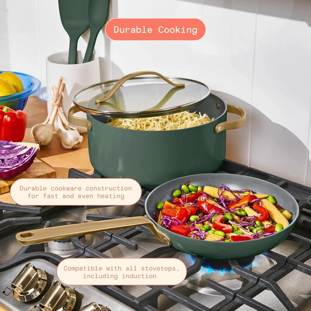 Beautiful 21 PCS Ceramic Nonstick Cookware & Tools Set by Drew Barrymore
