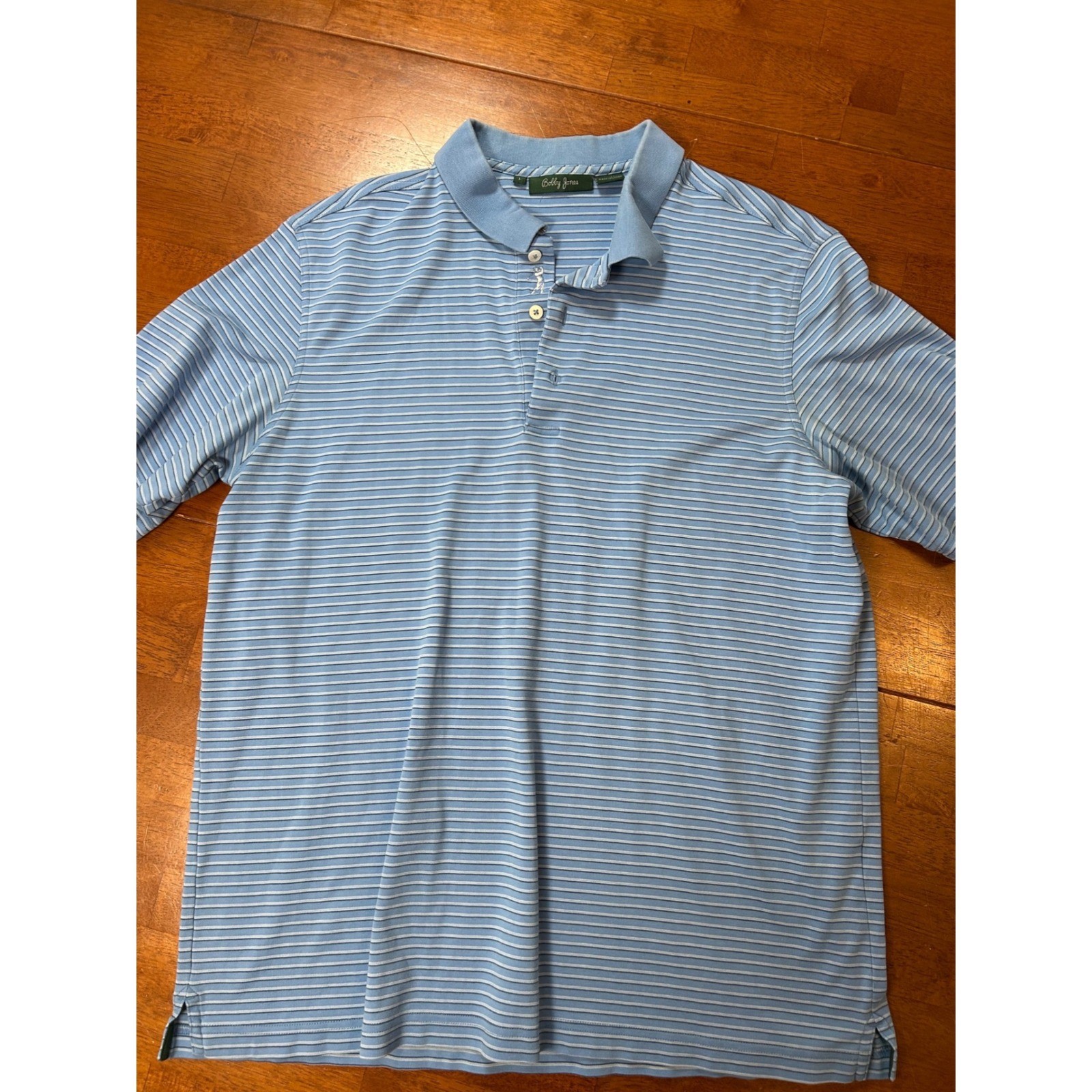 Bobby Jones Polo Shirt Mens Large Blue Striped Golf Shirt