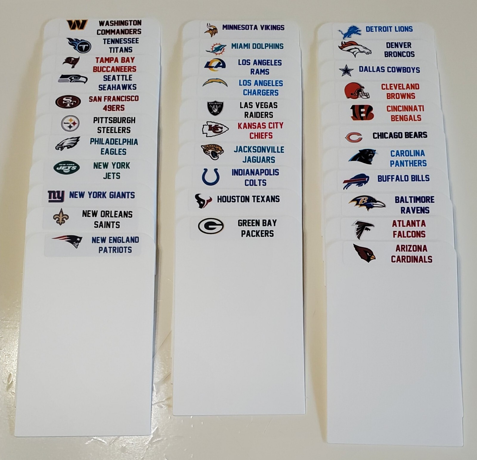 (32) TALL Sports Card Dividers with 32 FREE NFL Team Logos Label Set