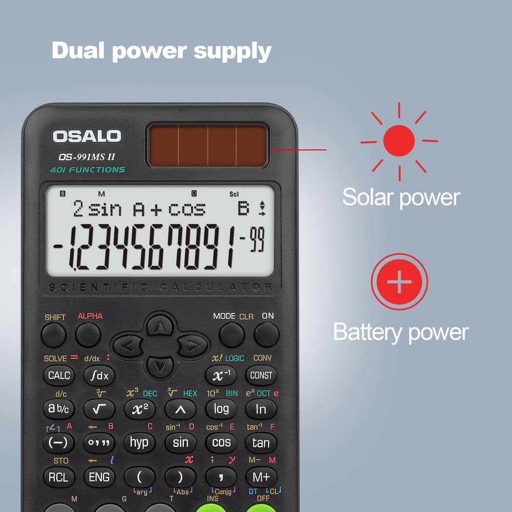 Scientific Calculator 401 Function 10+2 Digits Display Solar Battery Calculat...
