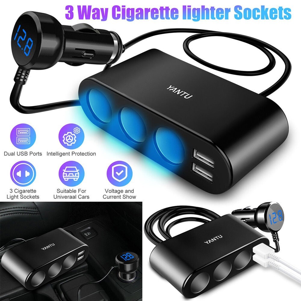 3 Way Car Cigarette Lighter Socket Splitter Dual USB Charger Power Adapter 12V