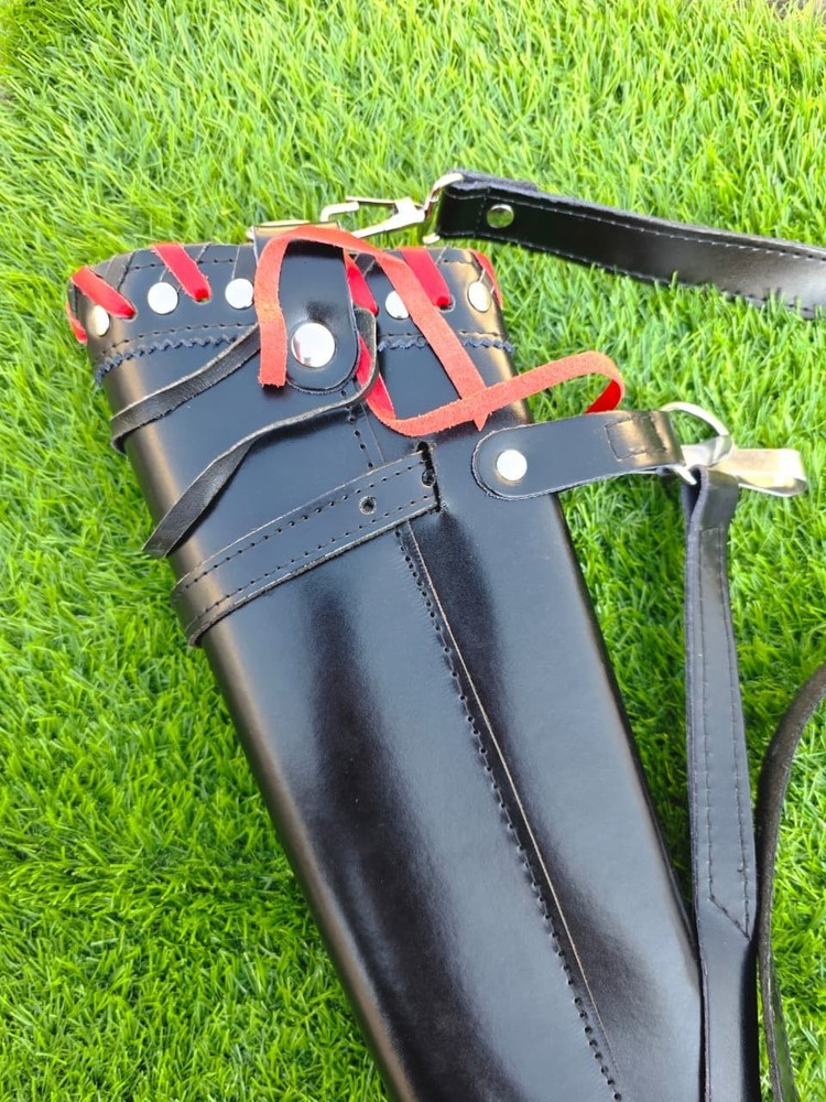 Handmade Leather Archery Quiver Black Adjustable Shoulder Arrow Holder