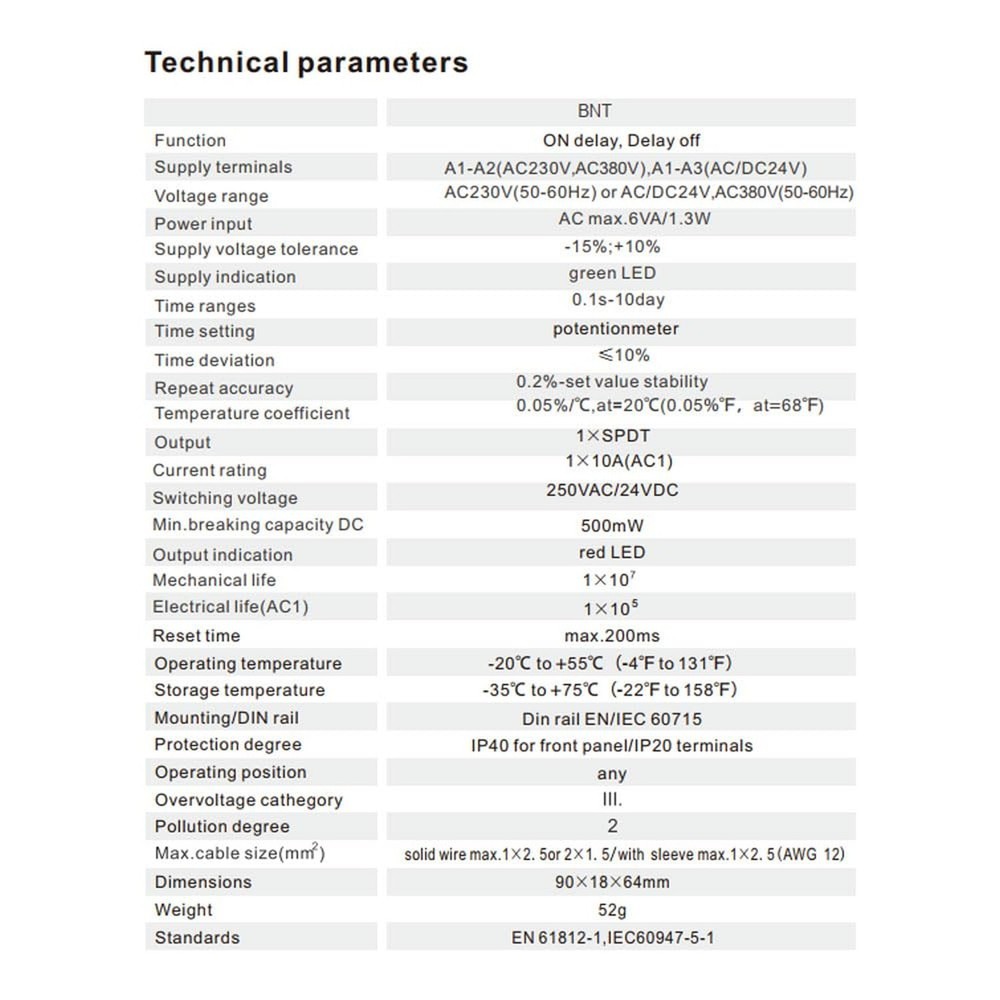 BNT 10A Dual Function Timer Relay Delay On Delay Off Relay AC230V&DC24V Time ...