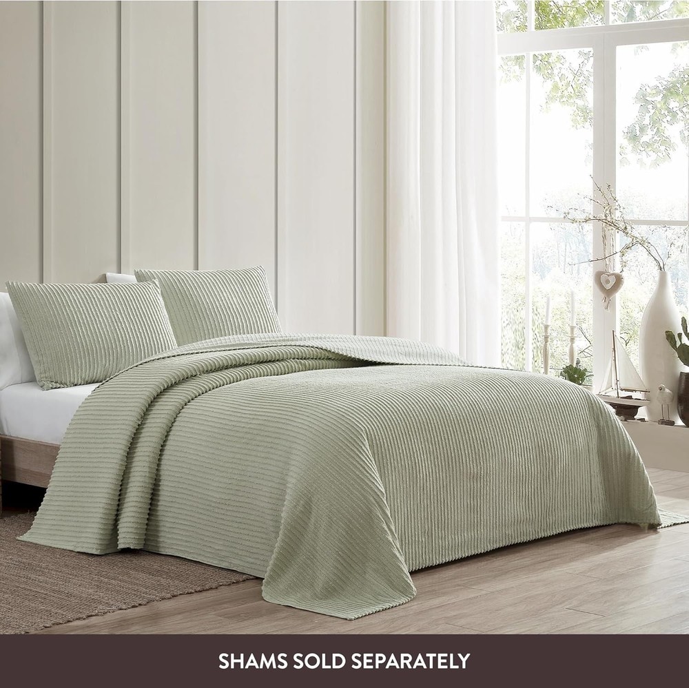 Channel Chenille Bedspread, Twin, Sage