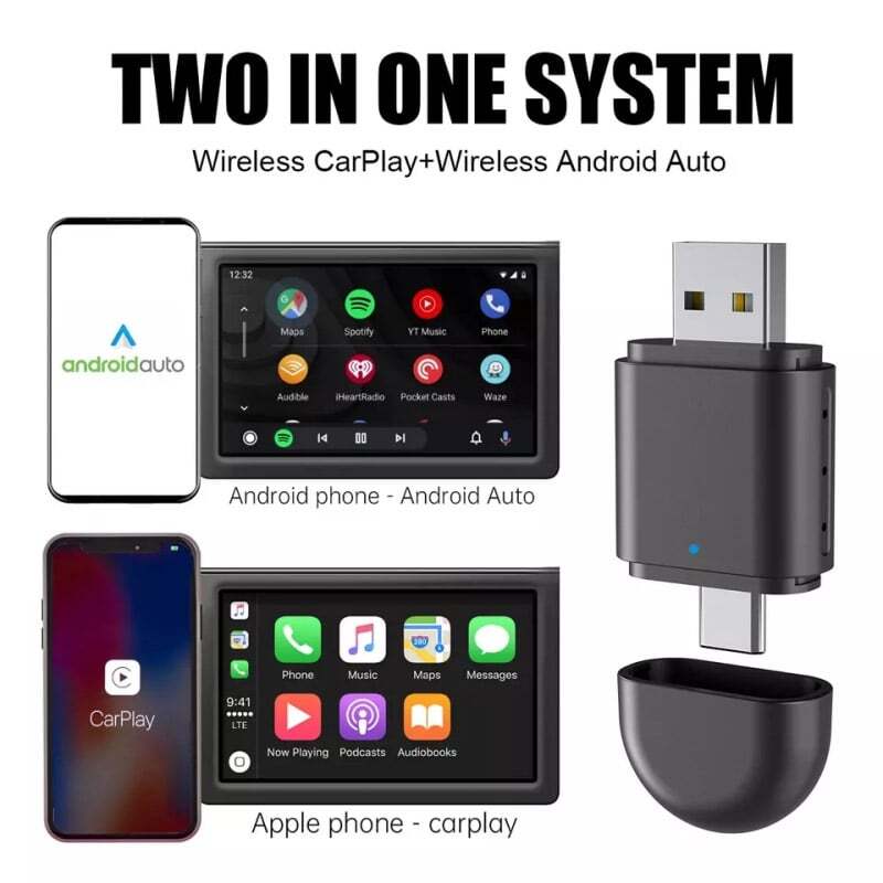 Wireless USB Carplay Adapter Dongle For iPhone Apple Android Auto Plug &Play