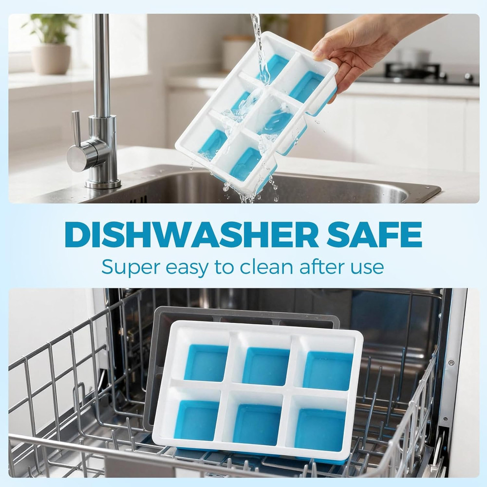 Large Ice Cube Trays 2 Pack, Easy Release 2.4" Big Ice Cubes, Stackable Ice Tray