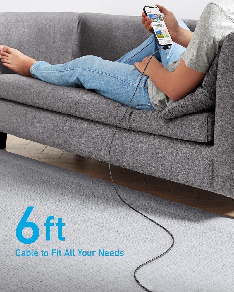 Anker Cable [2 Pack 6FT], Right Angle USB A to C Braided Cable, Black