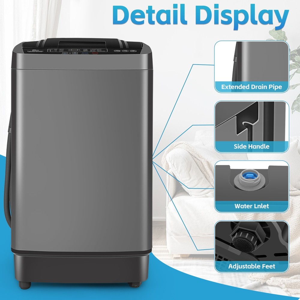 Portable Full Automatic Washing Machine 17.8lbs 10 Programs Built-in Drain Pump