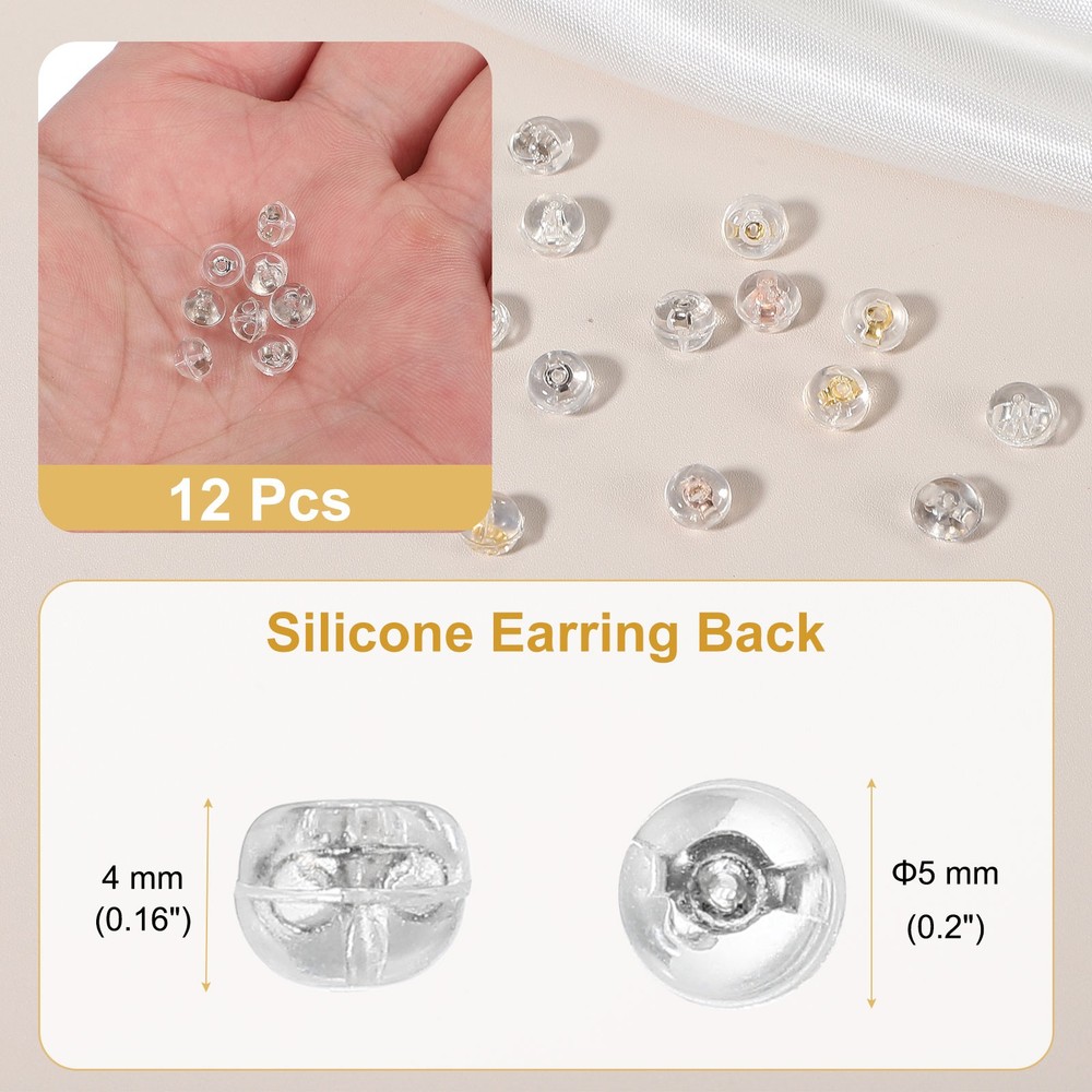 12pcs Earring Backs, Silicone Clear Earring Backs Replacements Kits, Silver