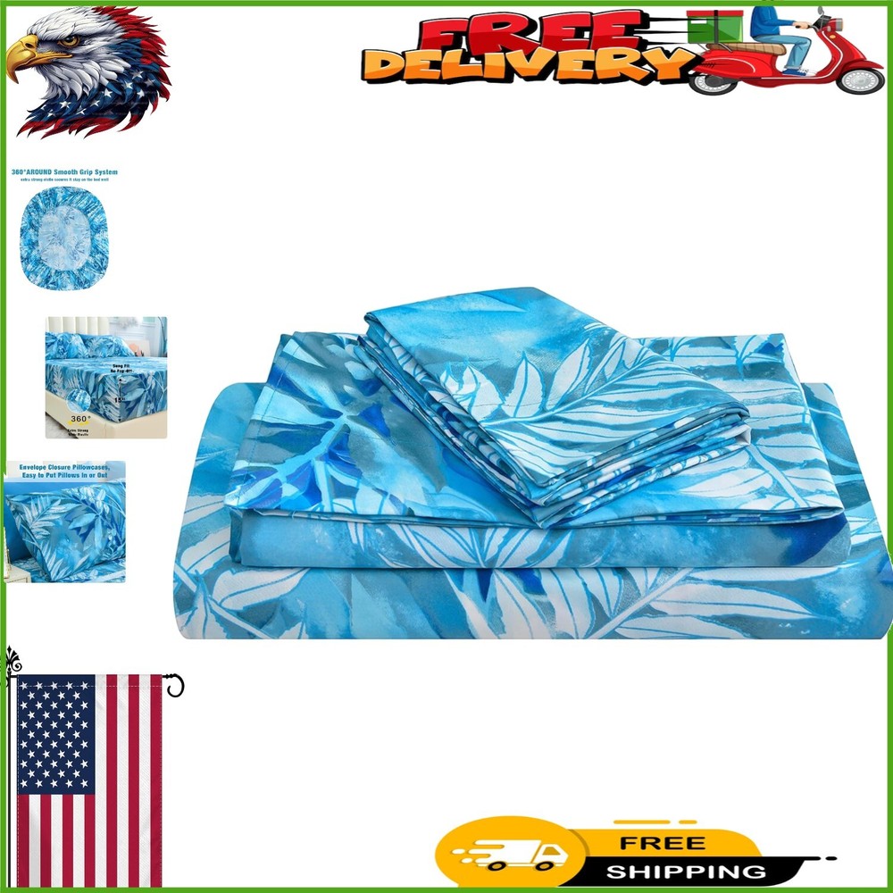 4-Piece Soft Microfiber Queen Sheet Set with Extra Deep Pocket, Tropical Design
