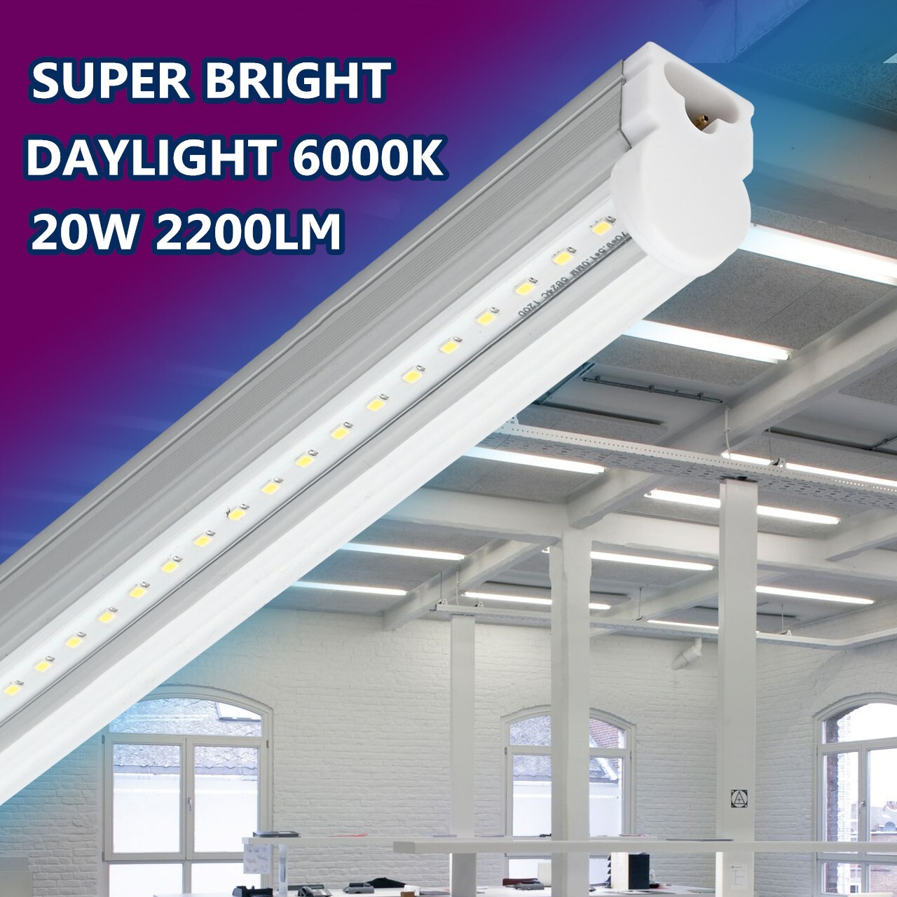 6 Pack LED T5 Integrated Single Fixture 4FT 20W LED Shop Ceiling Lights Clear