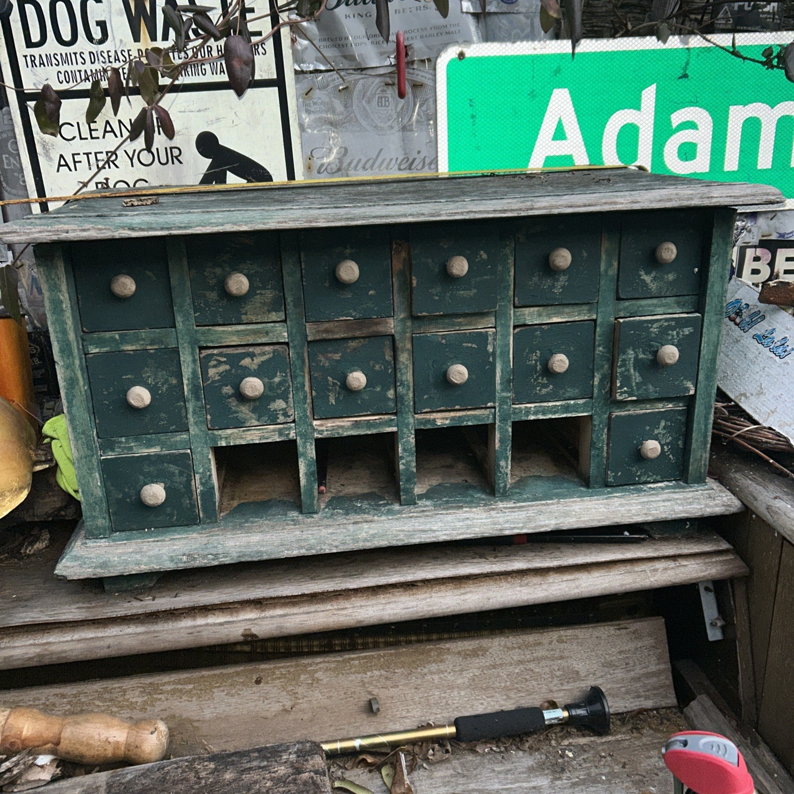 Vtg Hand Made Wood apothecary chest of 18 drawers (4missing )