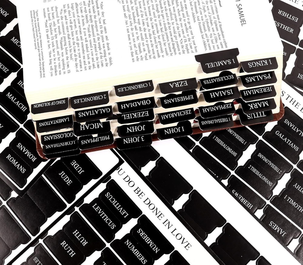 Black Bible Tabs for Men - Paper Index Tabs for Scripture Study & Chapter Marker