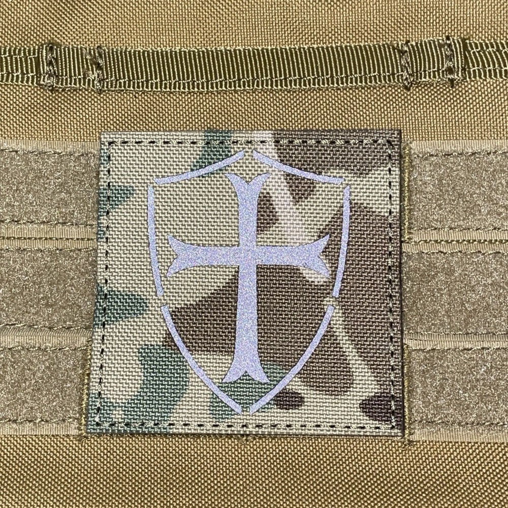Knight Templar Holy Cross Shield IR Reflective Tactical Operator Patch Multicam