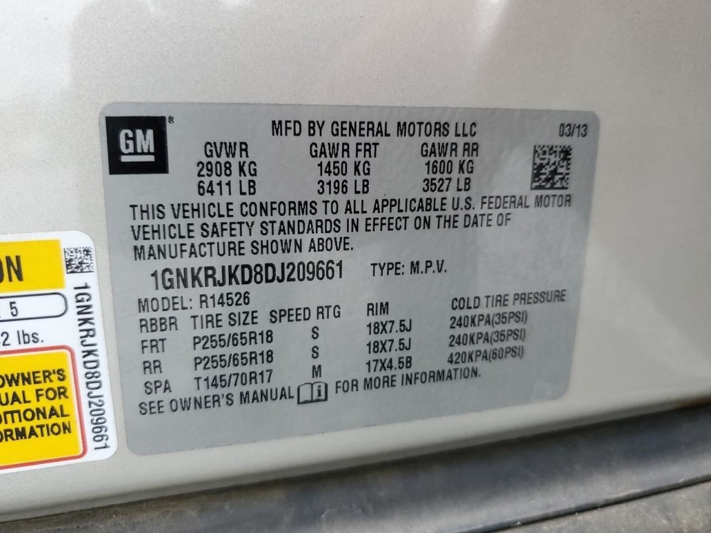 TRAVERSE 2013 Front Window Regulator 4882468