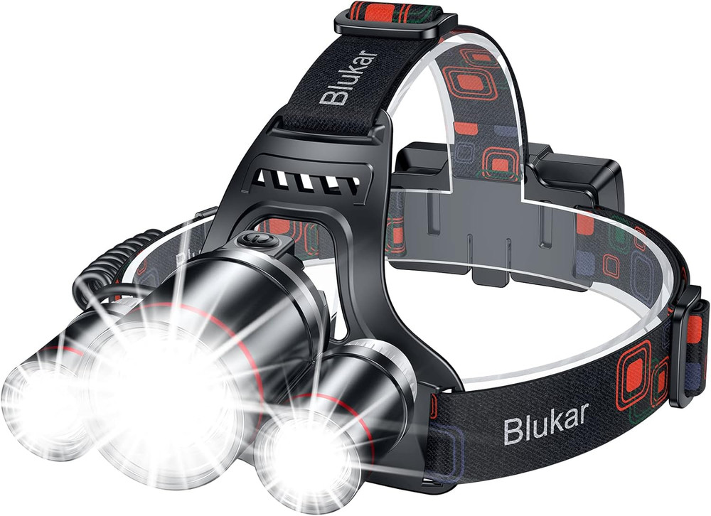 Blukar LED Headlamp, Super Bright Rechargeable Headlight Flashlight - 3 Lights 5