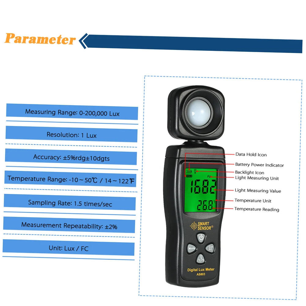 SMART SENSOR Mini Digital Lux Meter Handheld Illuminometer Luxmeter 0-200000 Lux