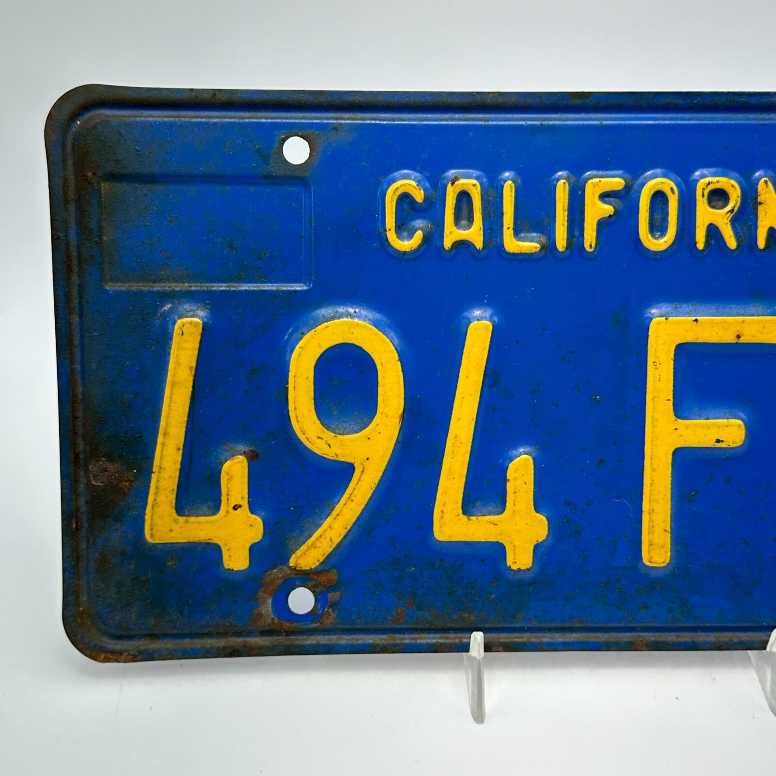 CALIFORNIA License Plate 494 FCI VTG Blue Yellow 6 Digit Car Truck Garage Decor