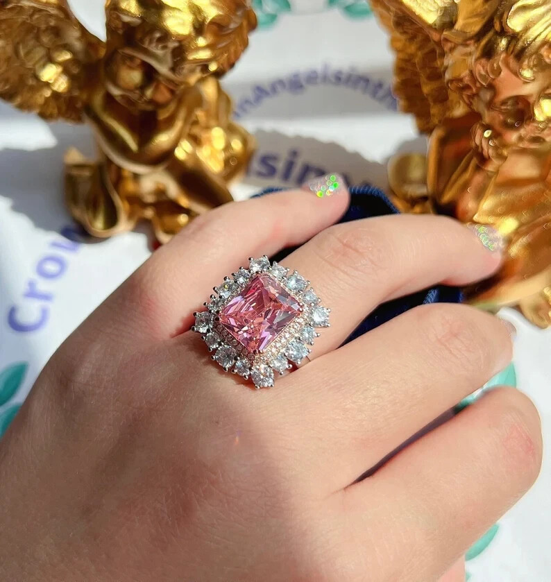 4.90Ct Natural Pink Sapphire Diamond Engagement Ring 14K Solid White Gold Size 6