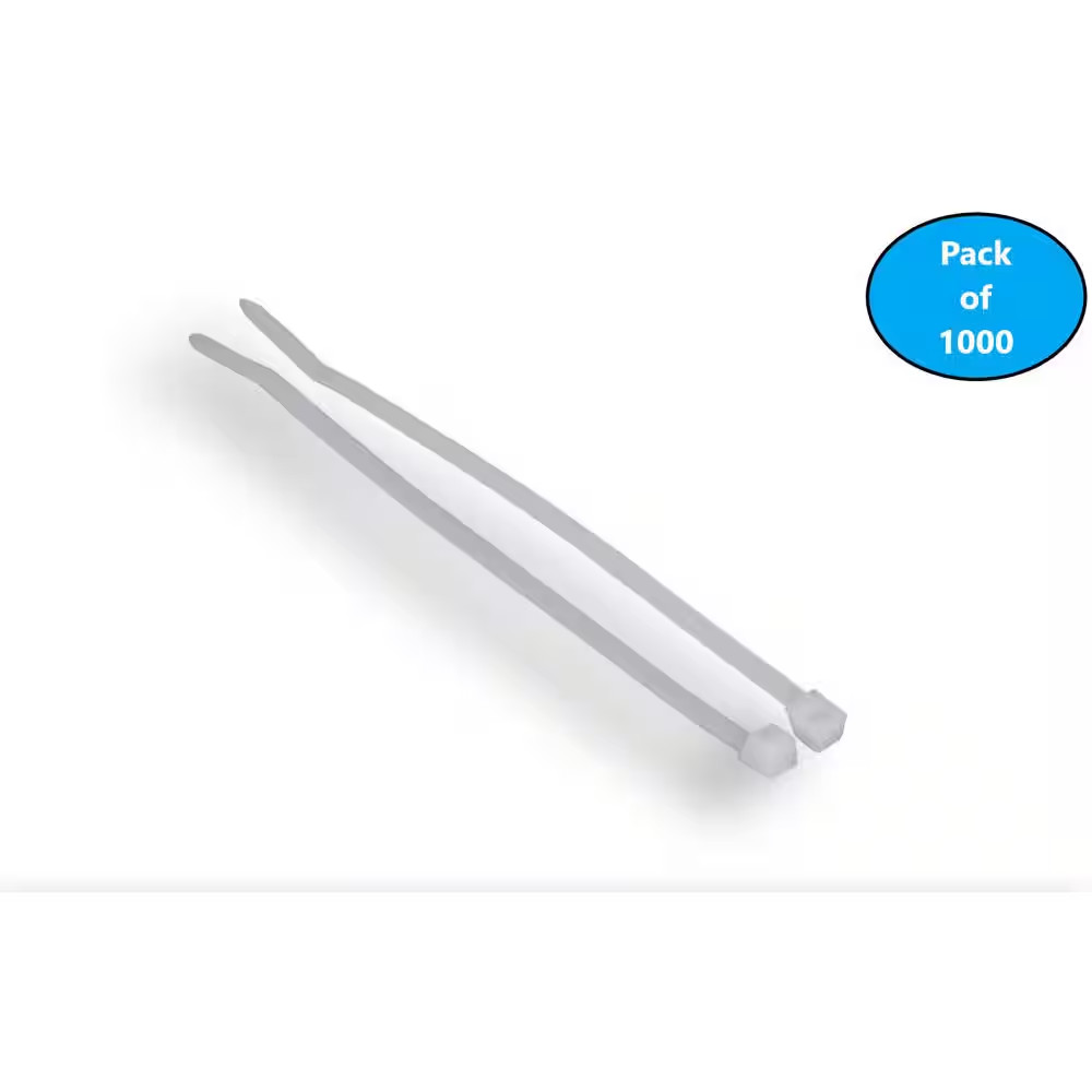 8 In. Cable Zip Tie 40 Lbs. Multi-Purpose Self-Locking Clear (1000-Pack)