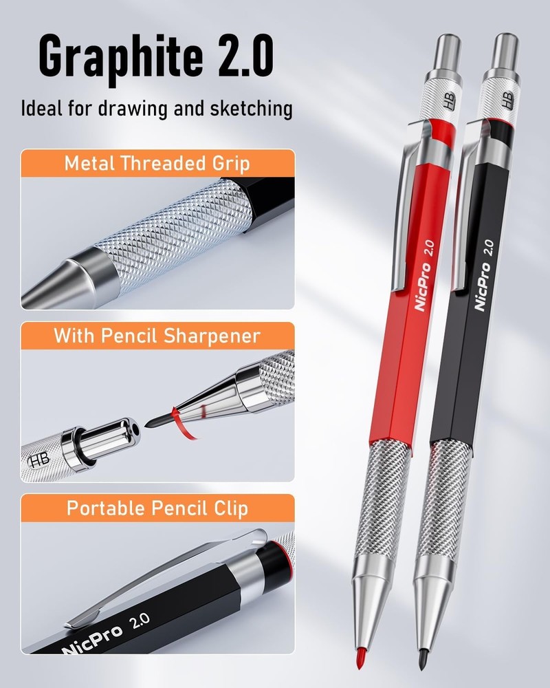 Nicpro 17Pack CP2000 Carpenter Pencil Set with Sharpener, Multicolor