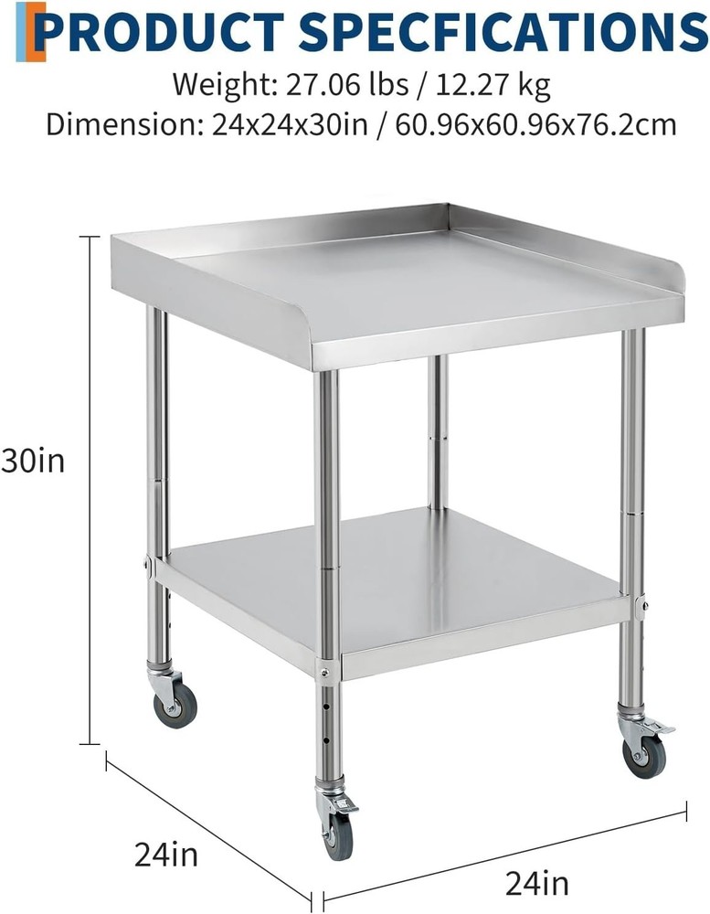 Stainless Steel NSF Kitchen Restaurant Work Prep Table with Wheels & Backsplash