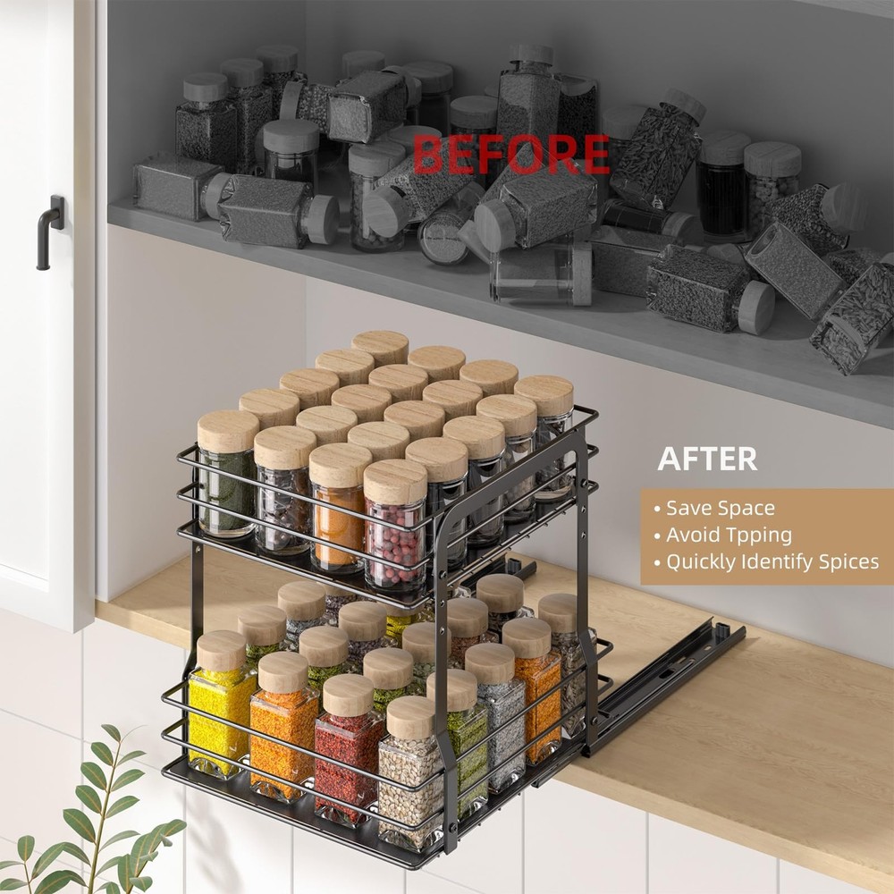 Pull Out Spice Rack Organizer for Inside Cabinet 2 Tier Spice Organization fo...