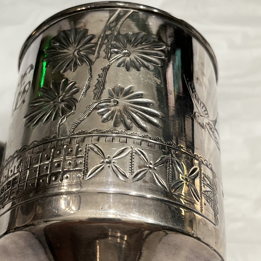 Rogers & Bro. Silver Goblet Triple Plate #206 Flowers Birds Initials LE