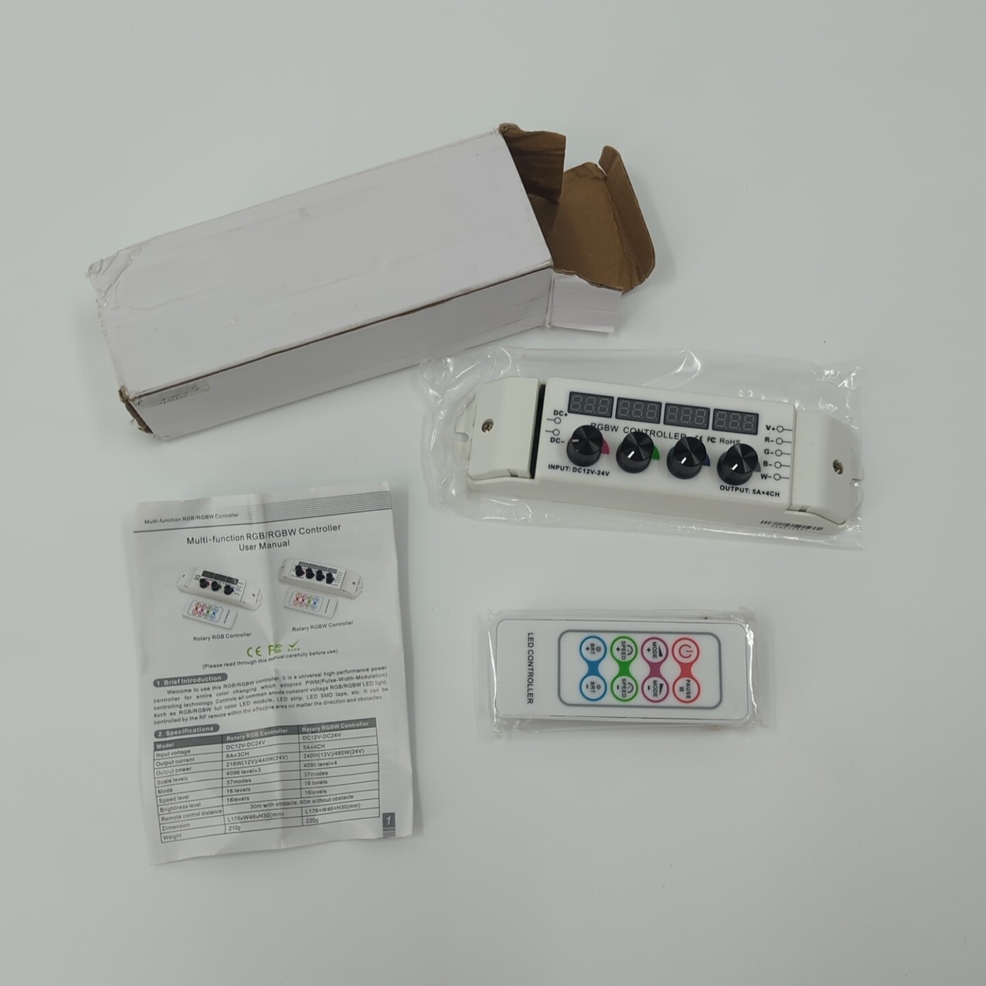 LED Light RGB RGBW Controller 4x Rotary Knobs with RF Remote 4 channel