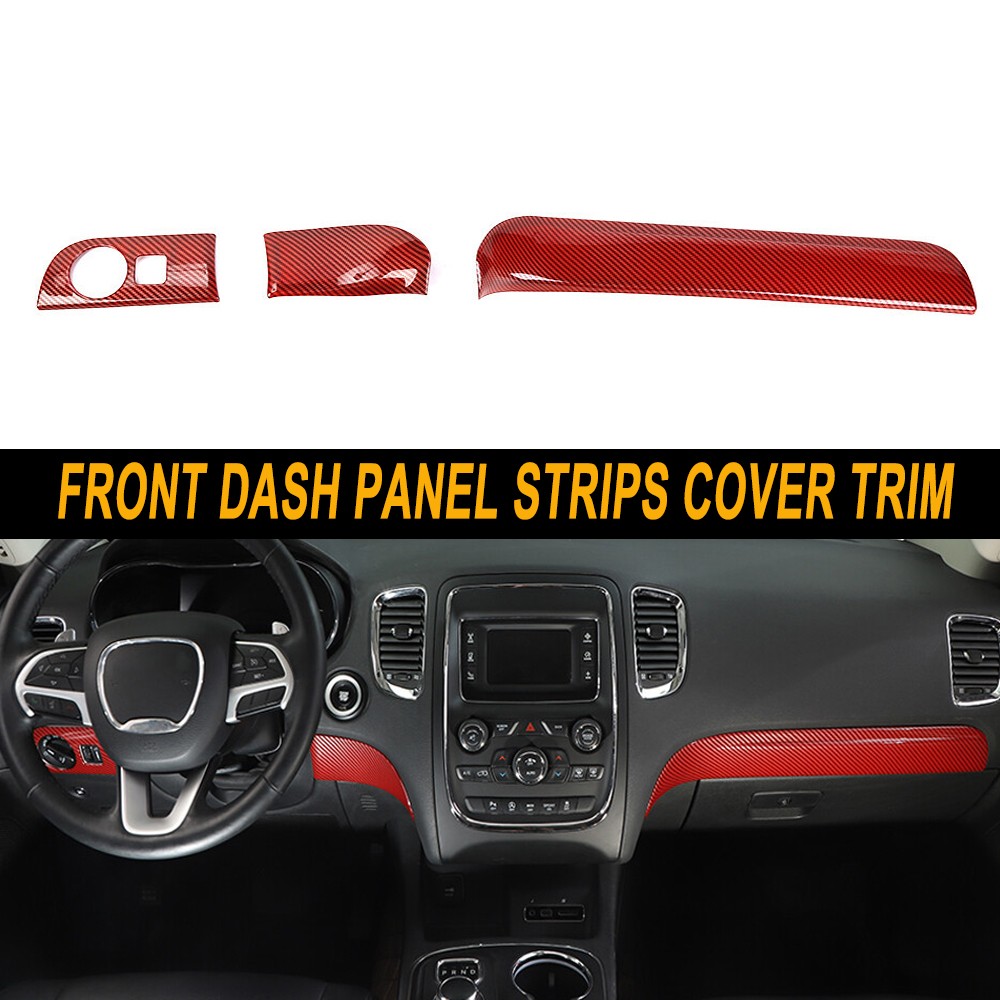 Red Carbon Fiber  For Dodge Durango 2014-2020 Front Dash Panel Strips Cover Trim