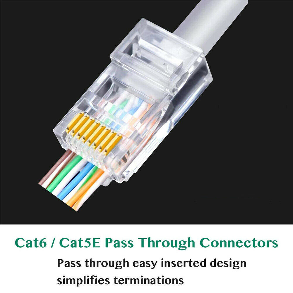 100 pcs RJ45 Pass Through Ethernet Modular Plug Cable Connector End 8P8C CAT6