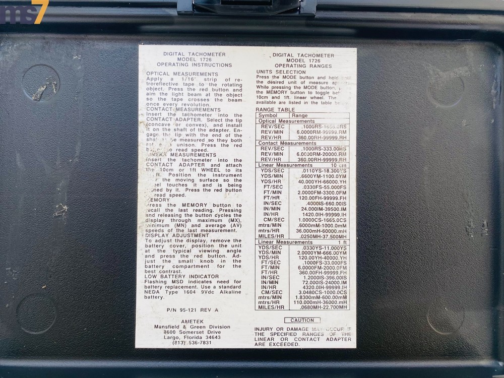 AMETEK MODEL 1726 DUAL FUNCTION DIGITAL TACHOMETER WIITH ACCESSORIES