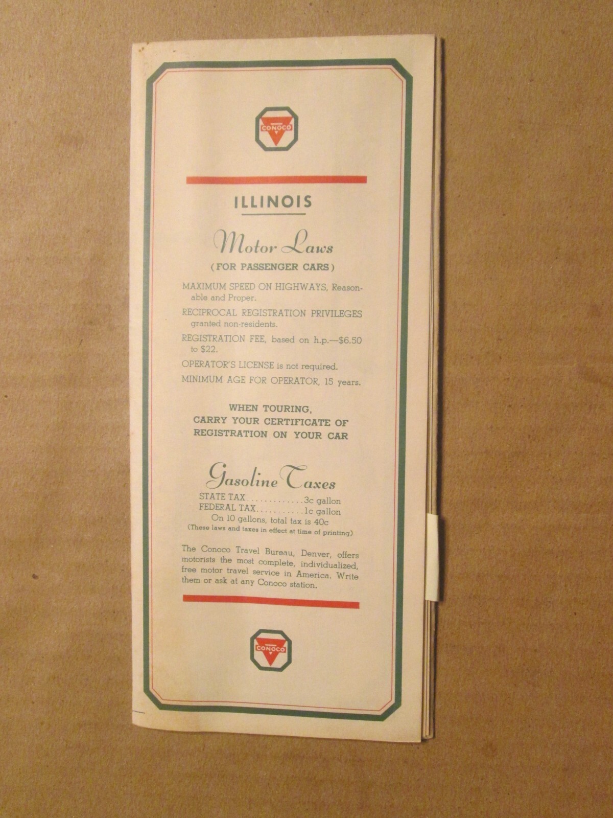 Conoco Highway Road Map of Illinois 1936