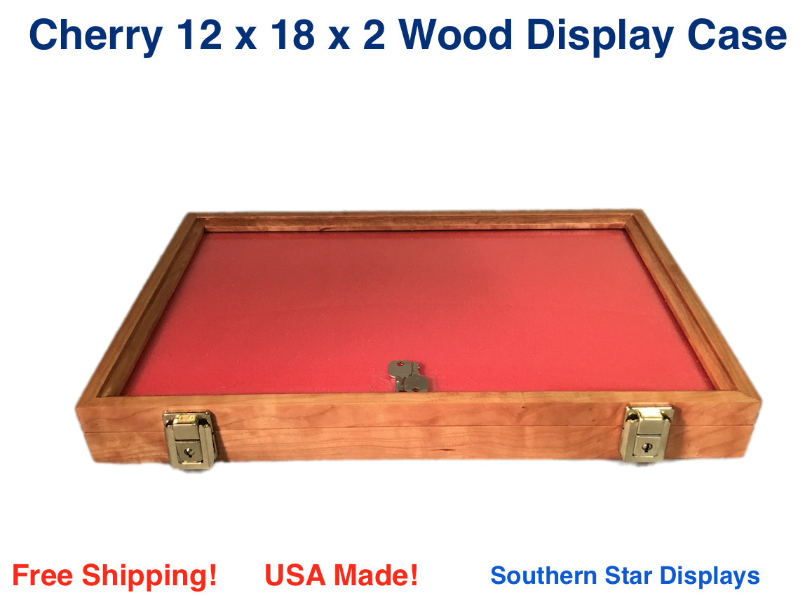 Cherry Wood Display Case  12 x 18 x 2 for Arrowheads Knives Collectibles & More
