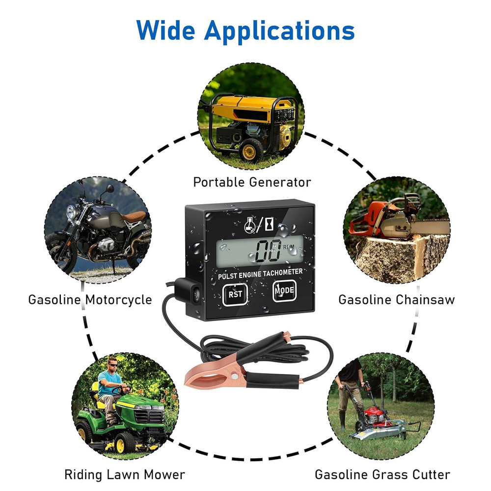 Small Engine Tachometer, Digital Tachometer Tach Gauge Reset Function Equipped w